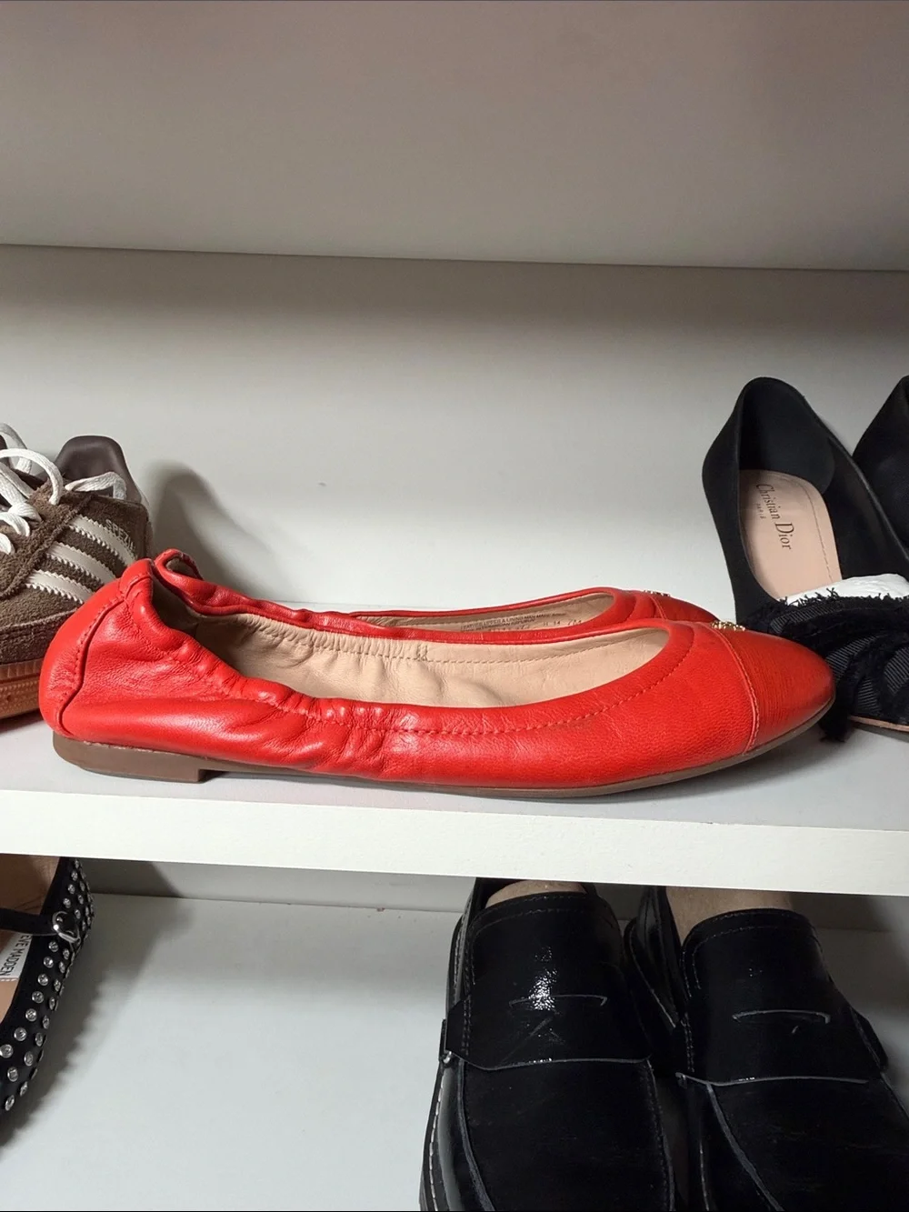 Tory Burch orange Leather Elastic-Back Ballet Flats with Gold Logo